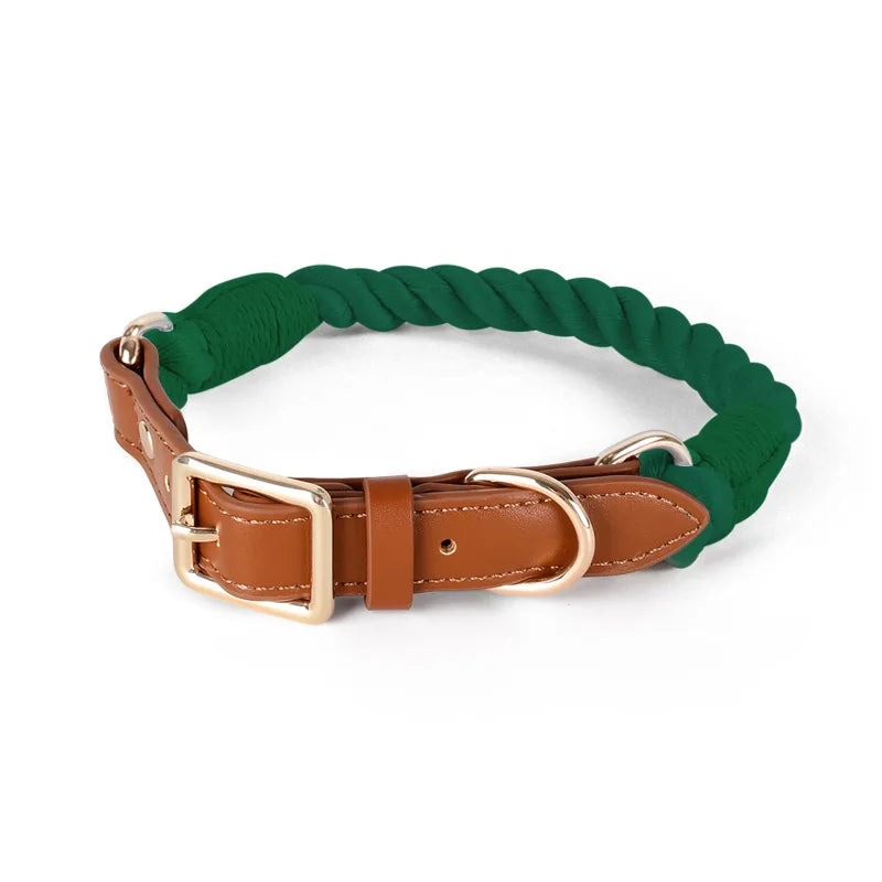 Fashion Luxury Hand Knit Cotton Dog Collar Leash Set Strong Puppy Alloy Buckle Leash and Pet Collar Set Pet Accessories