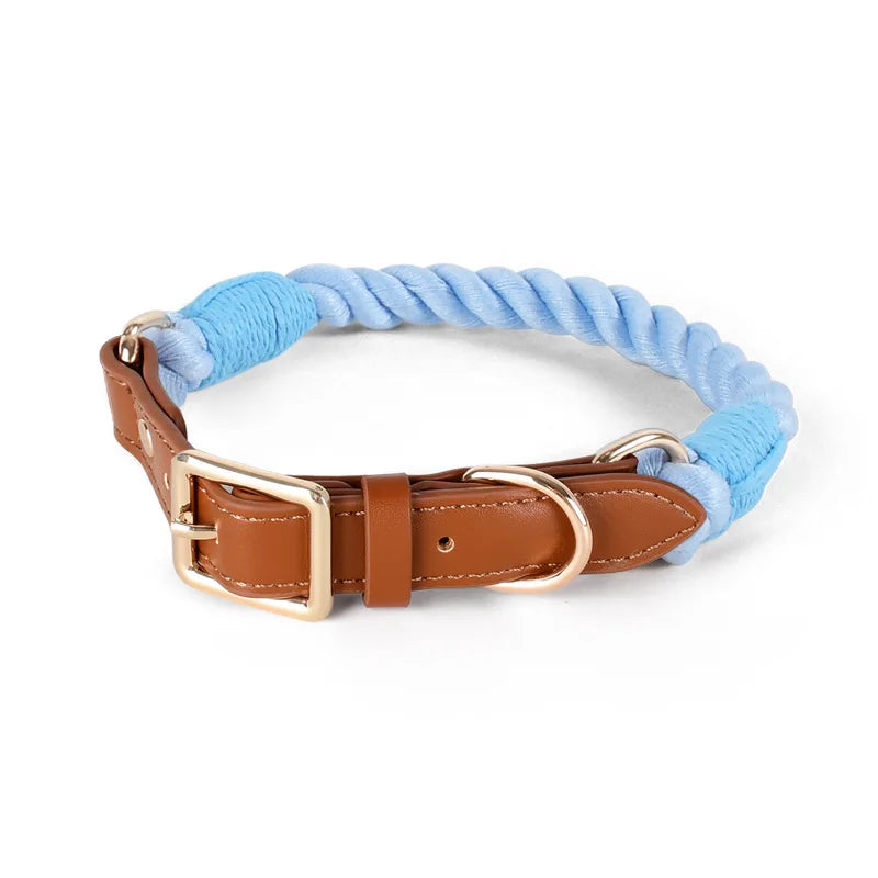 Fashion Luxury Hand Knit Cotton Dog Collar Leash Set Strong Puppy Alloy Buckle Leash and Pet Collar Set Pet Accessories