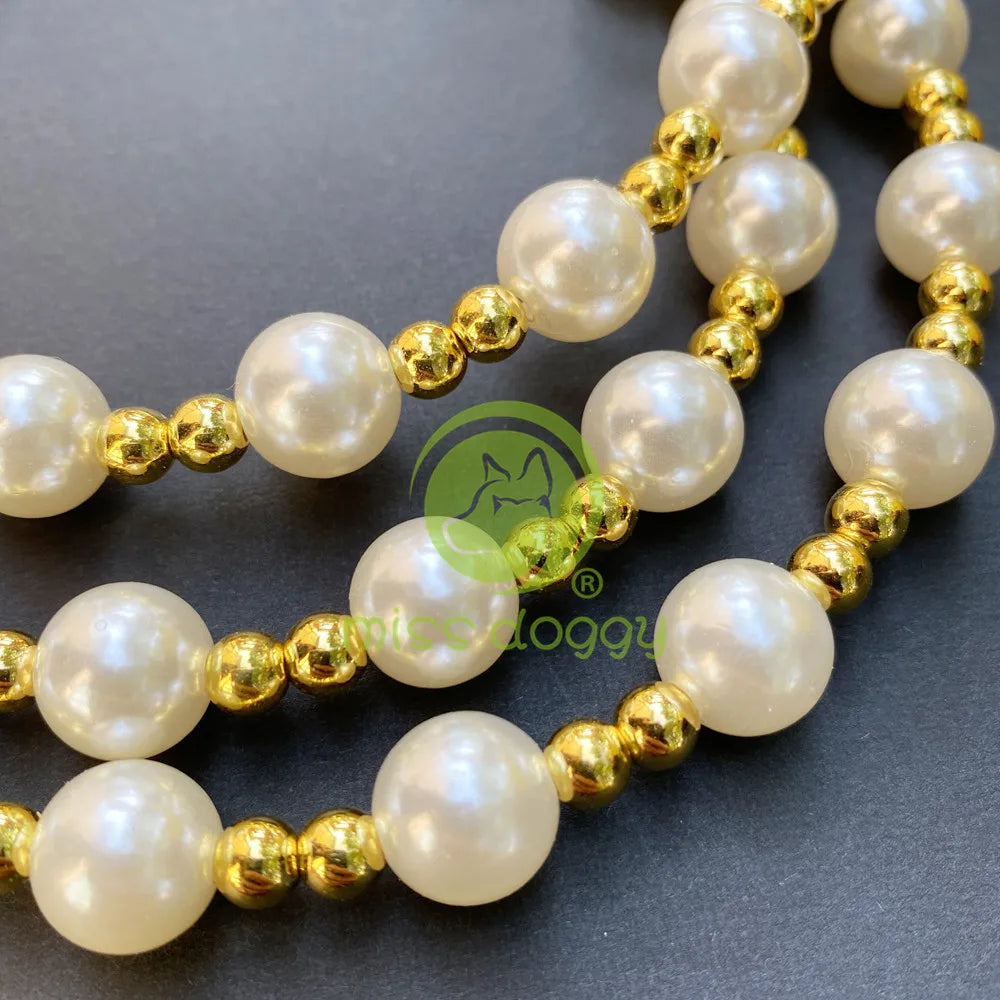 Luxury Pearls Beads Dog Leash Chain for Pets White Gold Leash for Dog Walking Dog Cat Collar Accessories Products for Small Dogs
