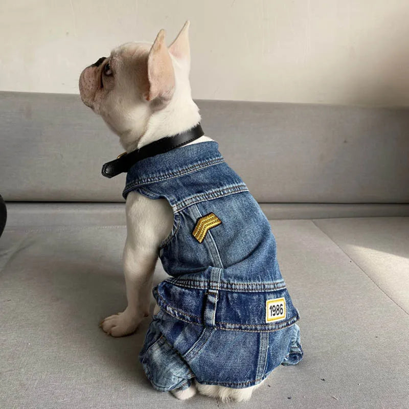 Dog Denim Jumpsuit Spring Overalls for Dogs, Plaid Shirts Jeans Pants Suit One-piece Small Dogs Clothes Yorkie Pet Apparel
