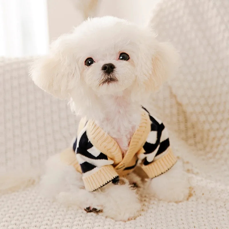 Luxury Dog Sweater Pet Cardigan Striped Knitted Dog Coat Chihuahua Warm Clothes Winter Jackets for Dog Bichon Dog Accessories