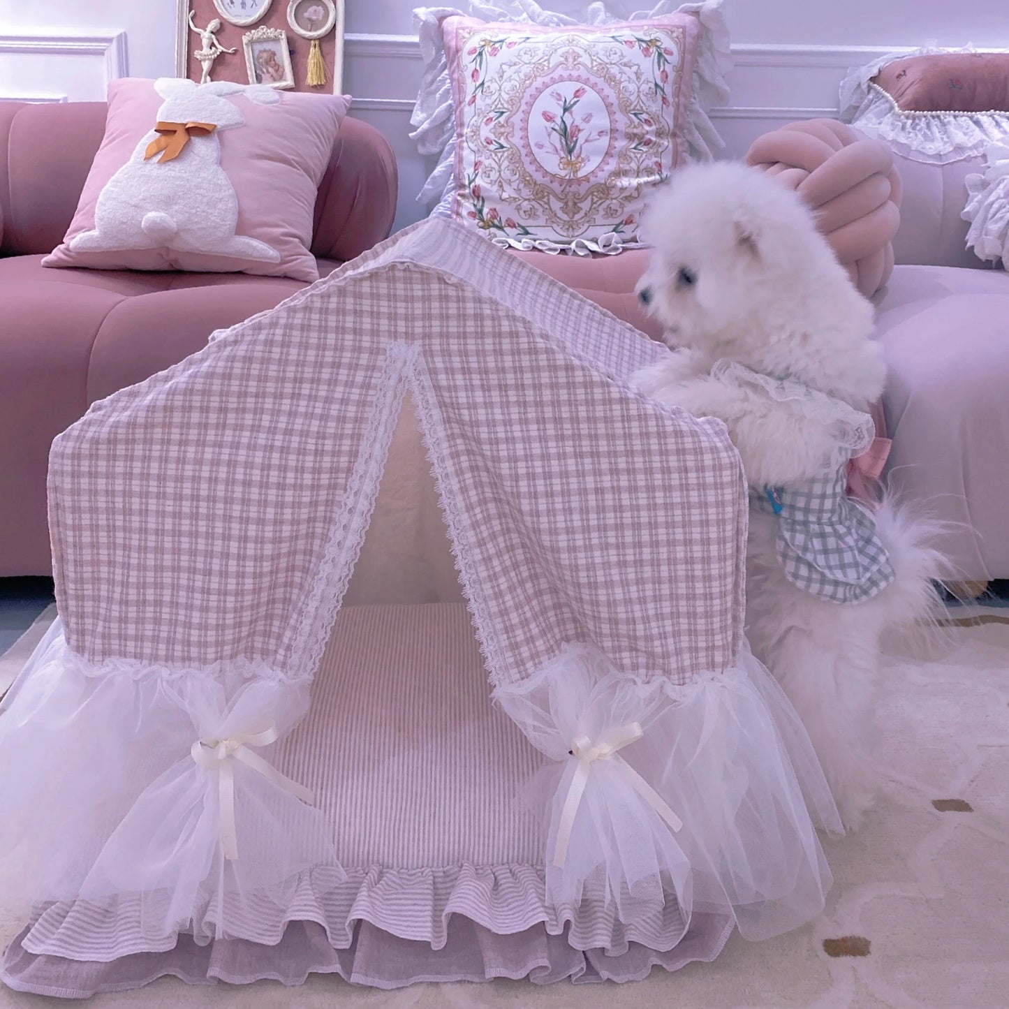 Pet Luxury Deluxe Kit Set House Nest Cradle Bed Stairs Ladder for Small Medium Dogs Cats, Cozy Cushion Puppy Kitten Accessories