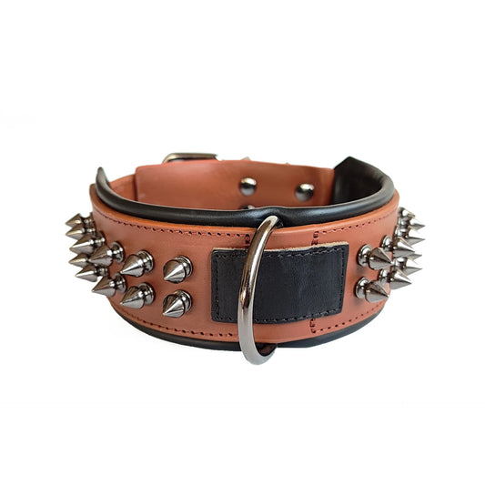 Luxury genuine leather dog collar, studded anti bite dog chain, 2.5-6cm wide dog collar, double-layer cowhide pet accessories
