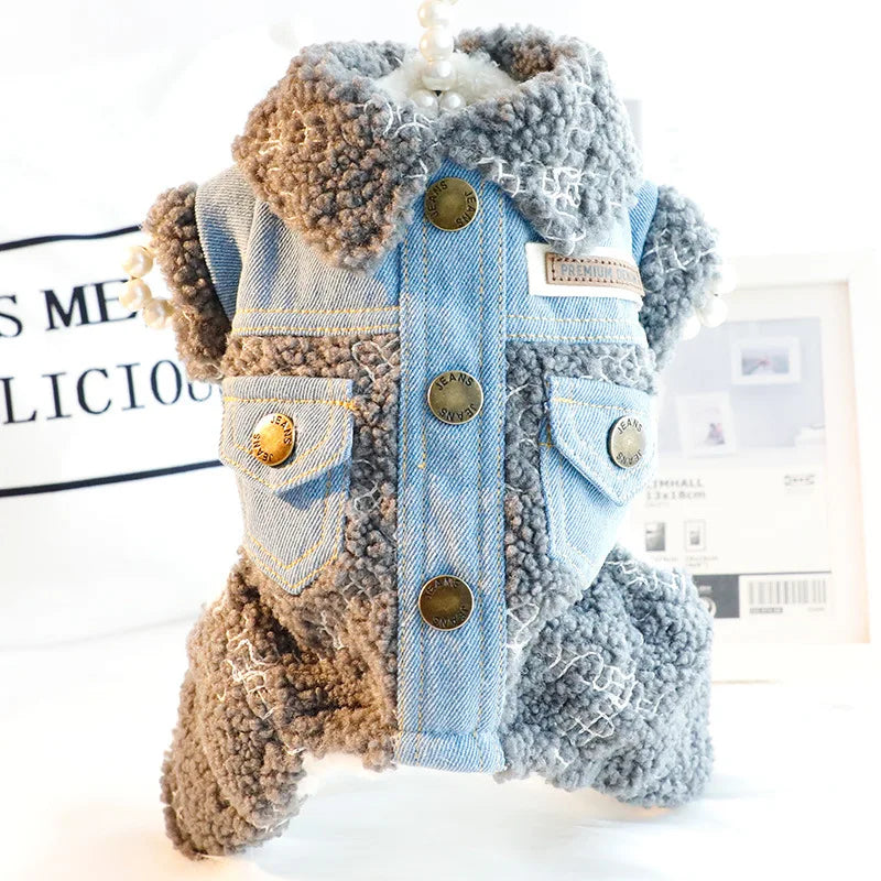 Knit Sweater Vest Costumes For Dogs With White Shirt Denim Pants Overall Small Puppy Animal Jumpsuit Jeans Pet Casual Suit Sets