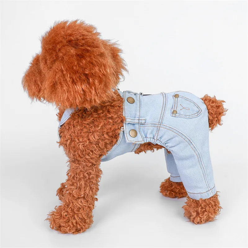 Pet Dog Denim Overalls Spring and Autumn Jumpsuit Overalls Pet Clothes Dog Pants Teddy Puppy Clothes for Small Dogs