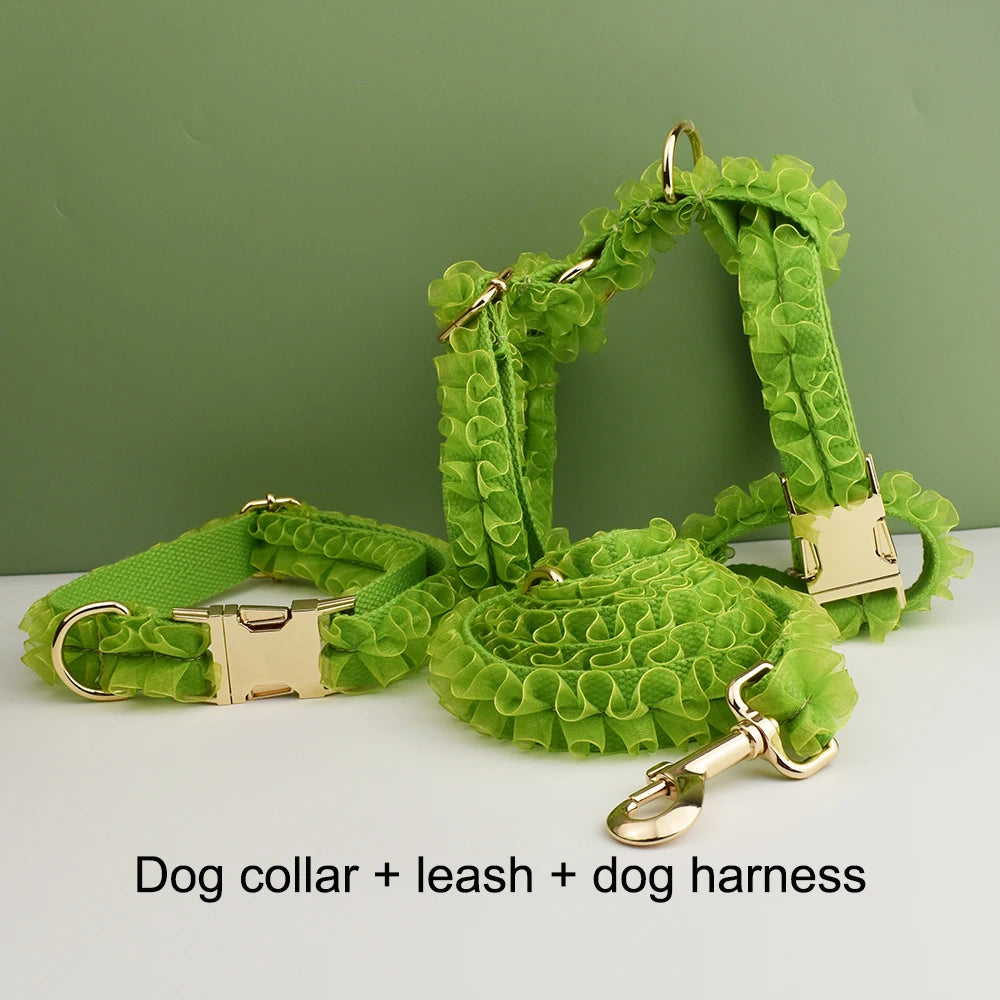 Luxury Lace Dog Collar with Custom Engraved Nameplate Personalized Pet Wedding Harness Accessory for Dogs