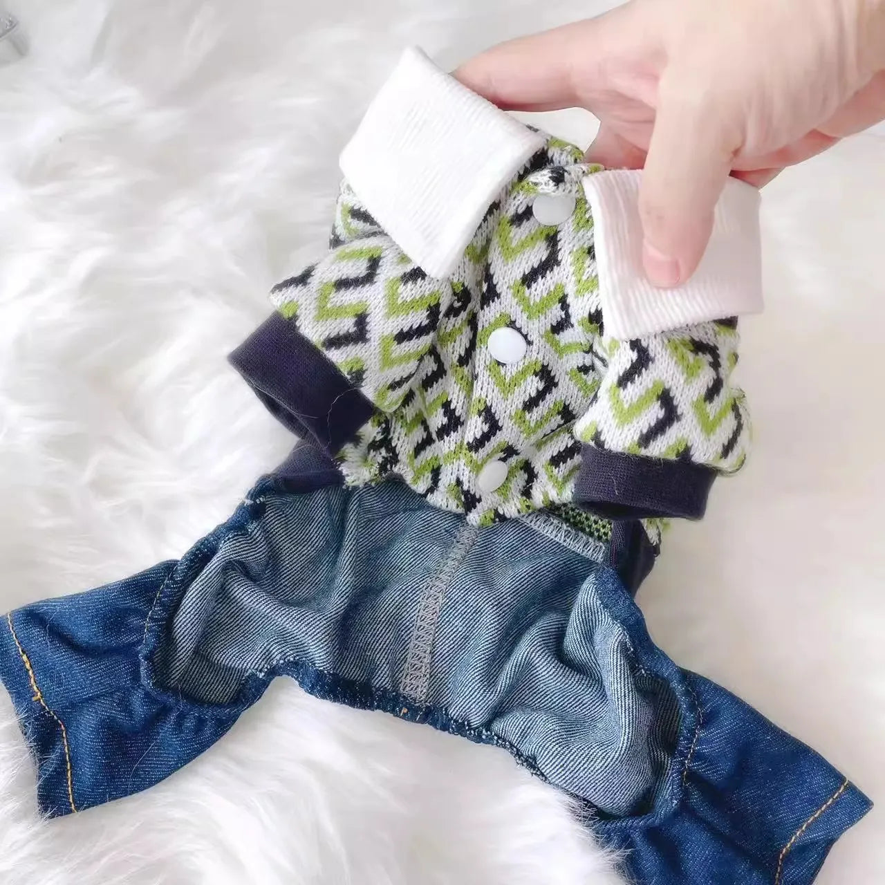 Knit Sweater Vest Costumes For Dogs With White Shirt Denim Pants Overall Small Puppy Animal Jumpsuit Jeans Pet Casual Suit Sets