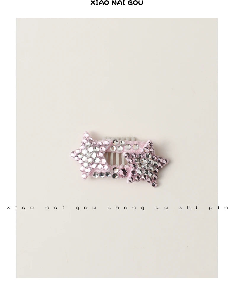 Luxury Pink Series Pet Dog Head-wear Supplies Fine Handmade Crystal Heart Bow Hairpins For Puppy Dogs Cute Hair Clips Jewelry