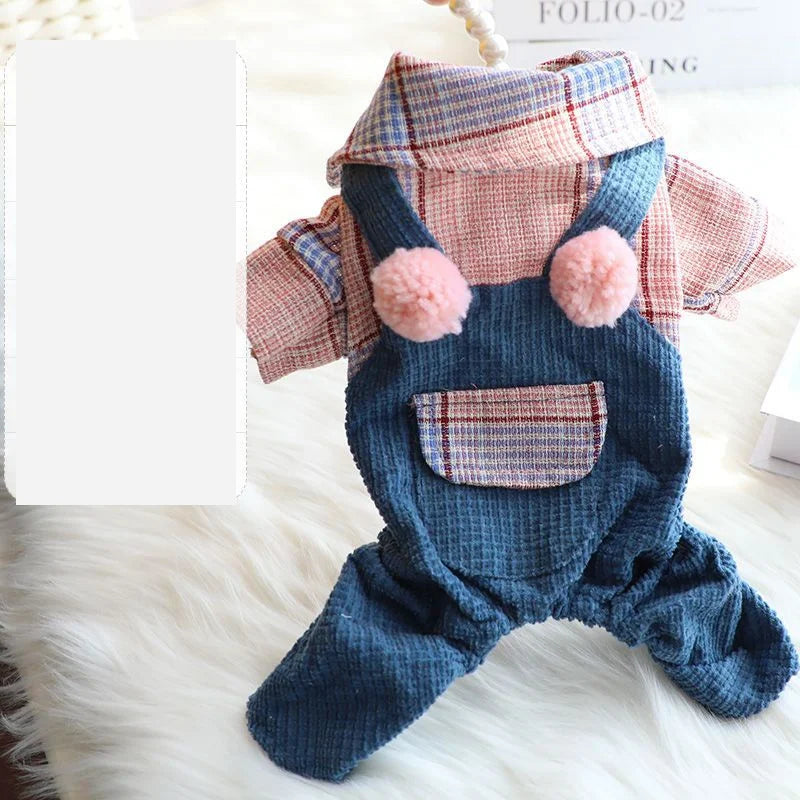 New Dog Jumpsuit Knited Sweater Plaid Jeans Jacket Pants Suit Onesies Trousers Pet Autumn Coat Jaket Puppy Overalls