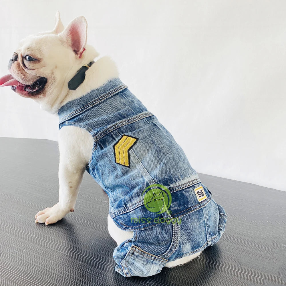 Retro Denim Overalls for Dogs, Four Legs Dog Jumpsuit for Chihuahua, Cowboy Puppy, Kawaii Clothes for Yorkie, Spring Pet Costume