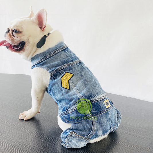 Retro Denim Overalls for Dogs, Four Legs Dog Jumpsuit for Chihuahua, Cowboy Puppy, Kawaii Clothes for Yorkie, Spring Pet Costume