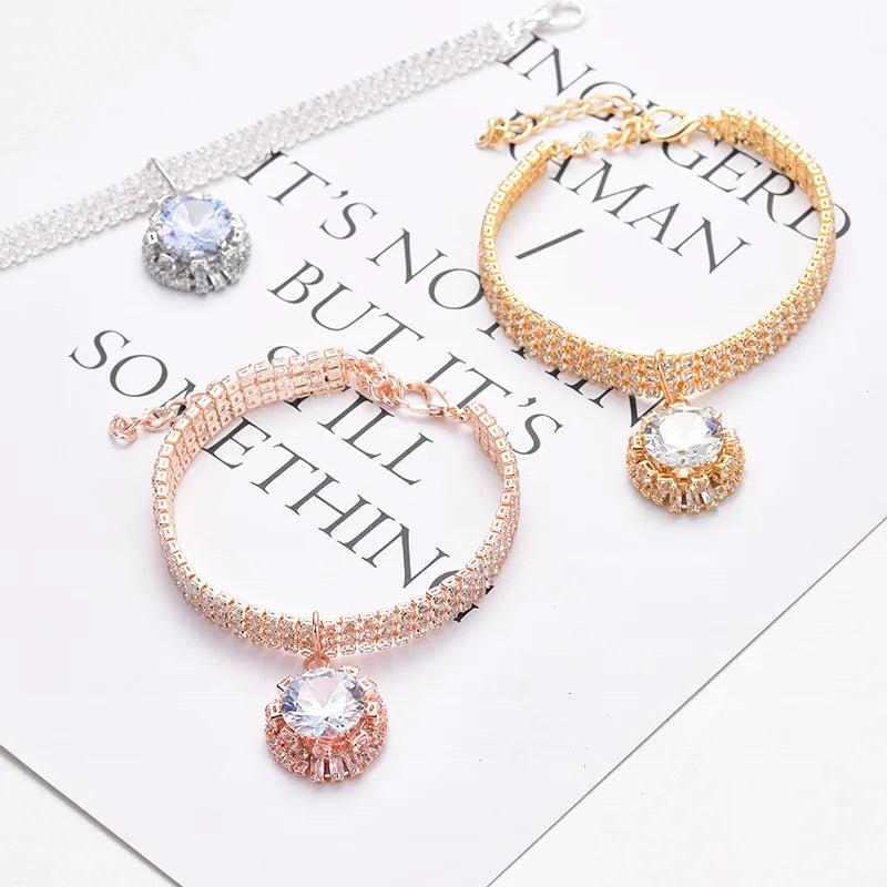 Luxury Bling Diamond Cat Collar Adjustable Puppy Kitten Necklace Shiny Rhinestone Pet Dog Pendant Pet Accessories