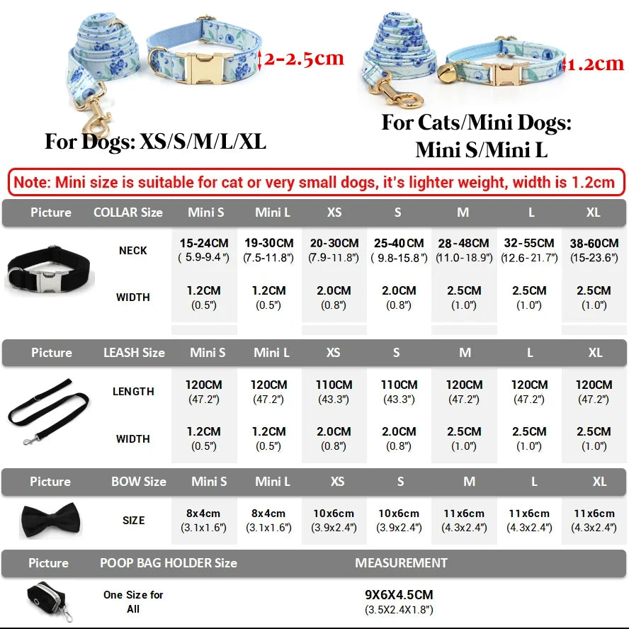 Personalized Pet Collar for Cats Small Medium Large Dogs Lemon Printing Luxury Designer Bow Dog Collar & Leash Set with Poop Bag