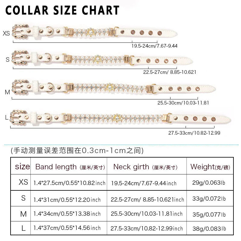 Pet Cat Pearl Collars with Luxury Crystal Rhinestone Diamond, Adjustable PU Leather Collar Necklace for Cats Small Medium Dogs