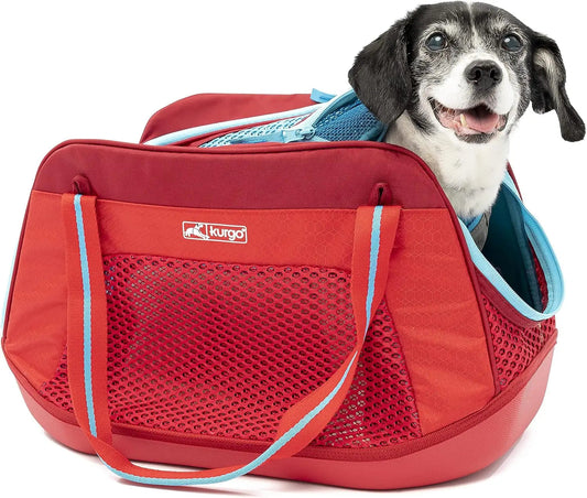 Explorer Dog Carrier - Comfortable Carrier for Travel - Water-Resistant Armorsole Base - Airline Compliant - Storage Pocket - for Cats & Small Dogs up to 20 Lb - Red/Blue