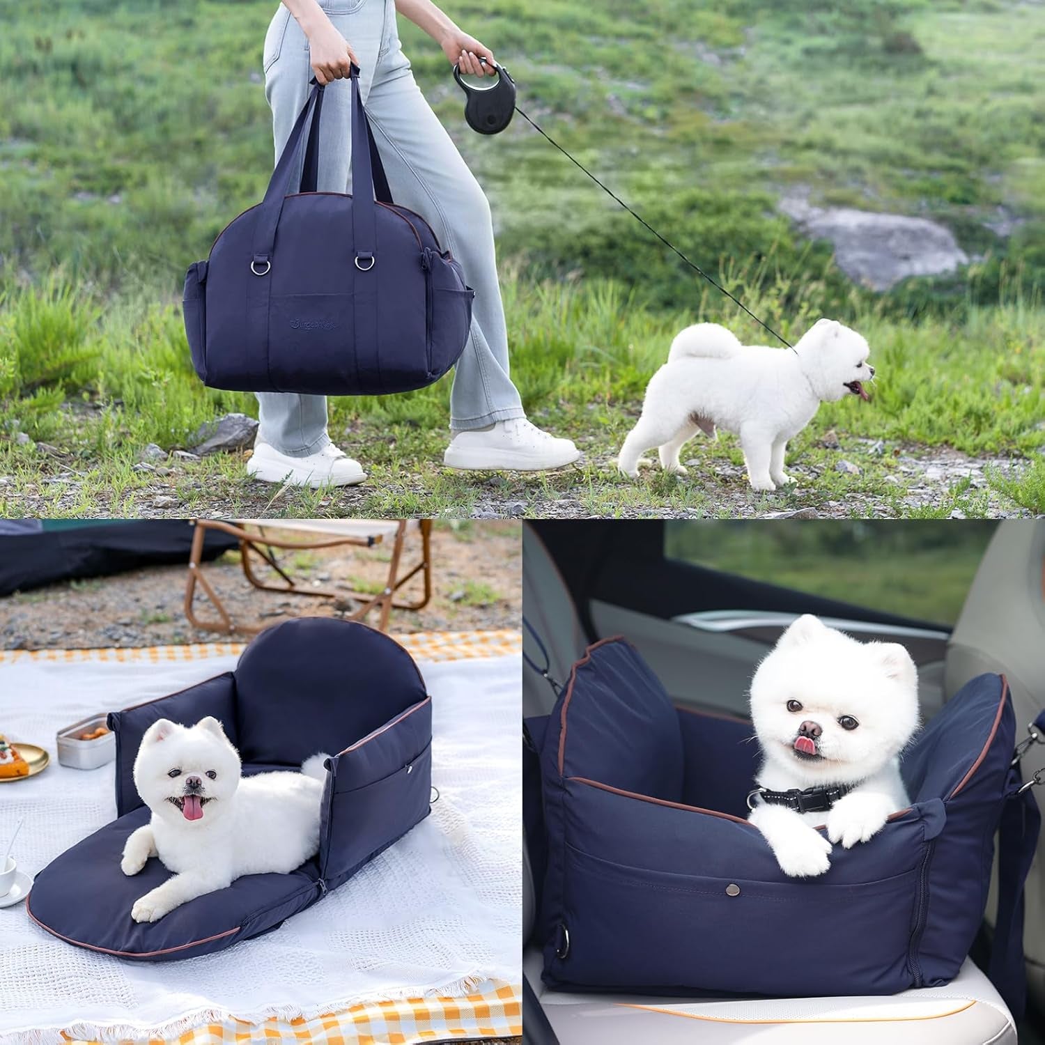 Luxurious Dog Car Seat for Small Dogs up to 20Lbs – 2-In-1 Puppy Cat Cozy Booster Carseat with Storage Pockets, Waterproof Outdoor Travel Pet Carrier Bed