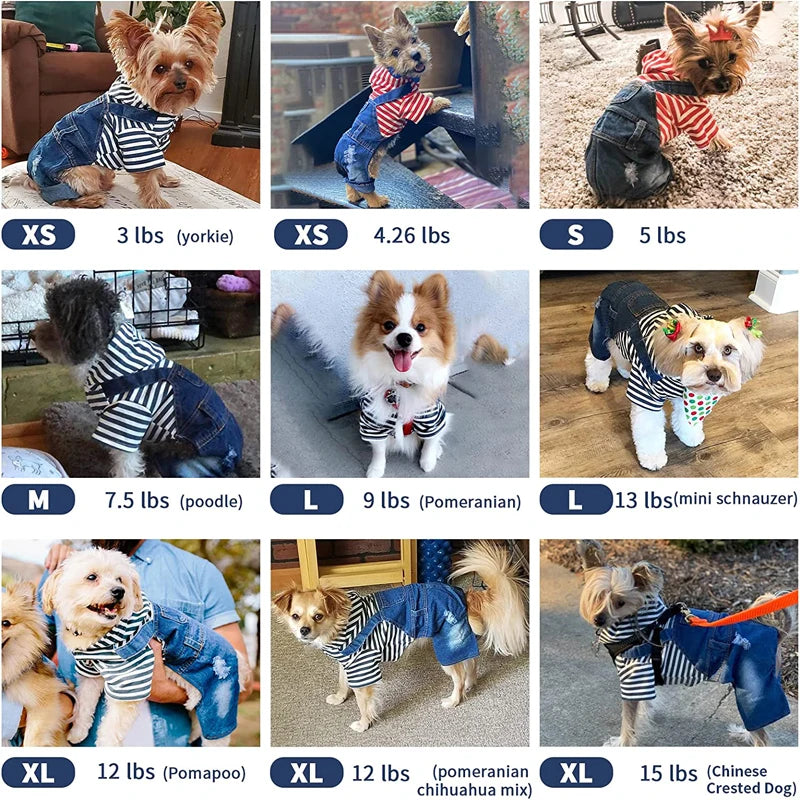 Dog Denim Overalls Puppy Jean Small Dog Costumes Pet Jean Jumpsuit Shirts Pants One-piece Outfits for Small medium Dogs