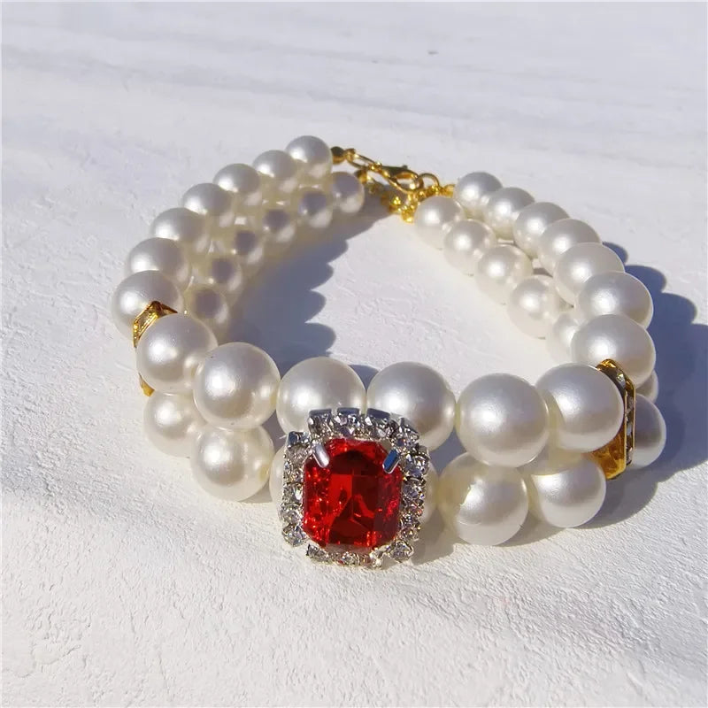 Pearl Dog Collar Necklaces Luxury Bling Rhinestones Wedding Collar Crystal Jewelry for Dogs Cat Clothes Costume Pet Accessories