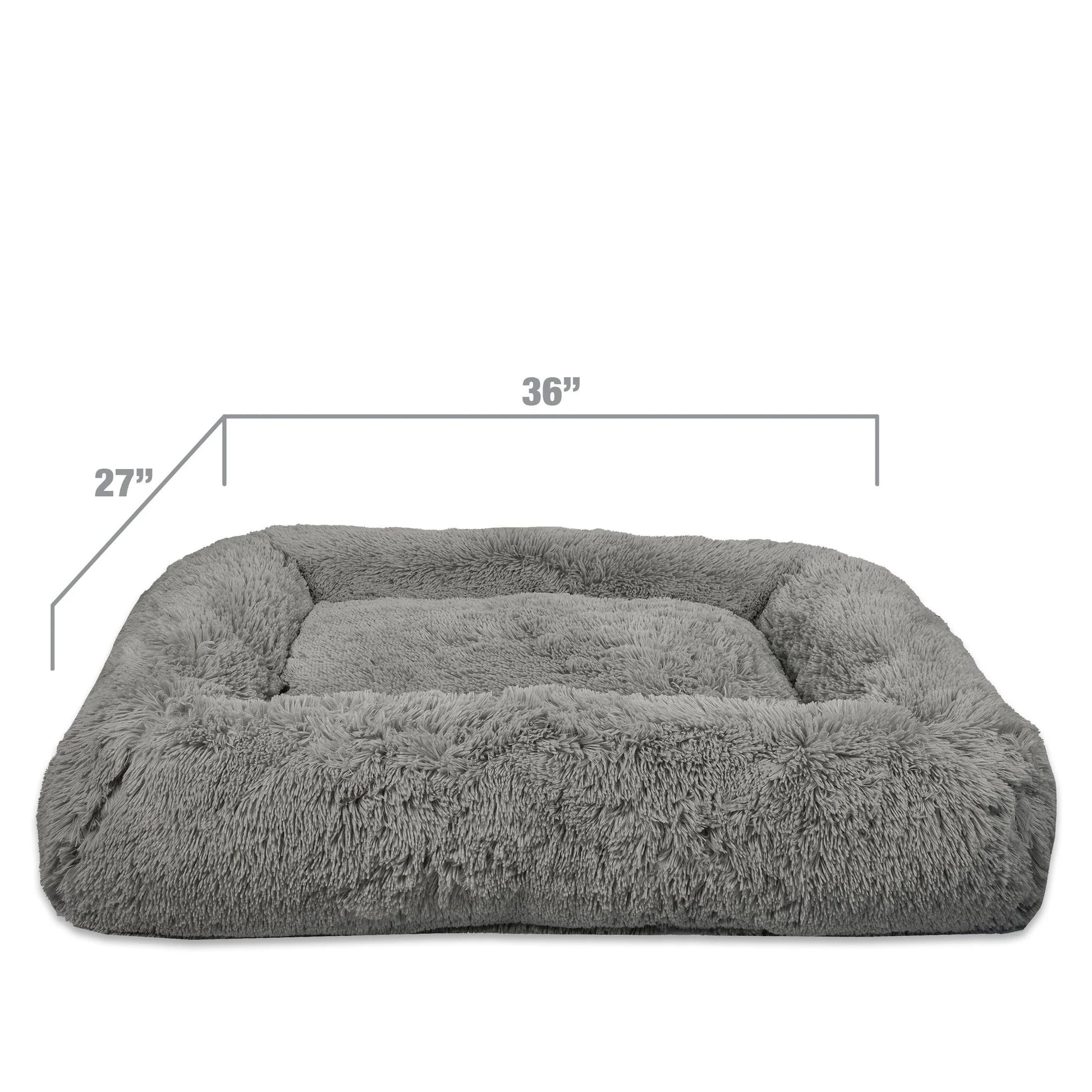 (4 Pack)  Large Furry Bolster Dog Bed, Taupe, 36" X 27"