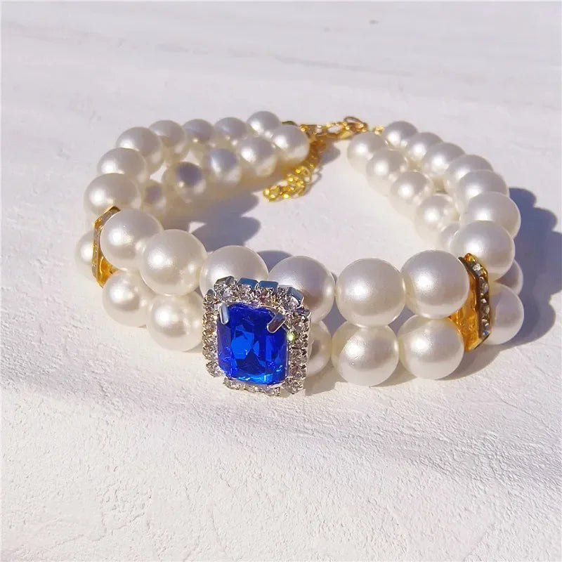 Pearl Dog Collar Necklaces Luxury Bling Rhinestones Wedding Collar Crystal Jewelry for Dogs Cat Clothes Costume Pet Accessories