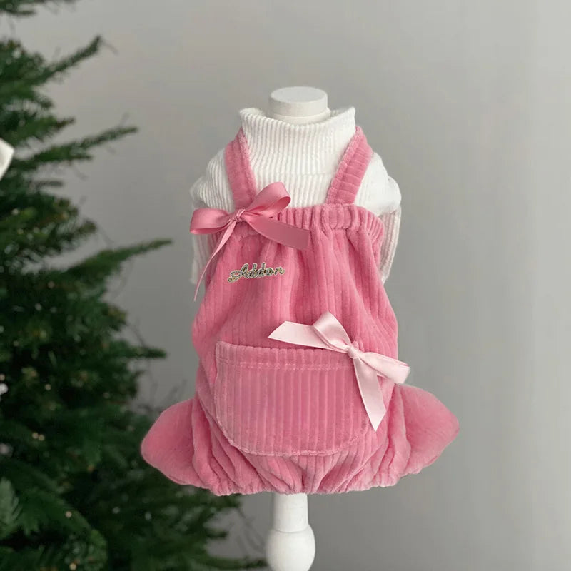 Pet Corduroy Overalls Butterfly Tie Jumpsuit Autumn and Winter Puppy Two Legged Clothes Teddy Cat Four Legged Pants