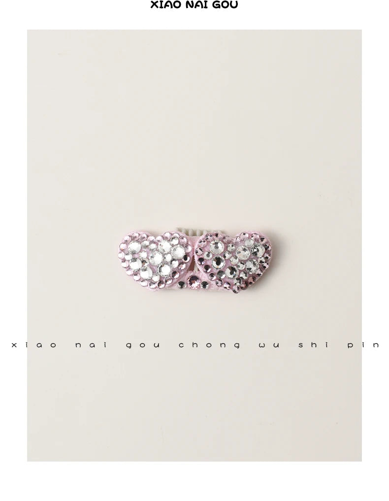 Luxury Pink Series Pet Dog Head-wear Supplies Fine Handmade Crystal Heart Bow Hairpins For Puppy Dogs Cute Hair Clips Jewelry