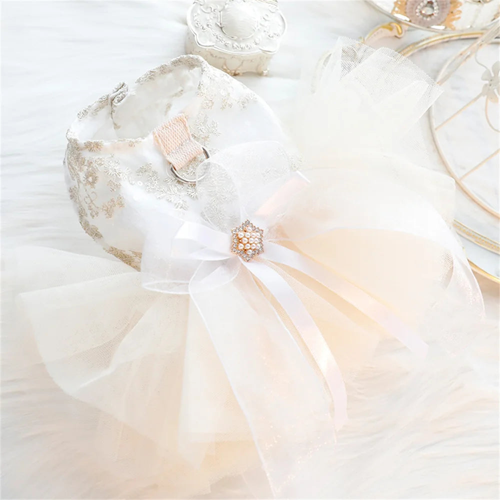 Pet Dog Accessories Cat Clothing Princess Dress Harness Dog Luxury Lace Bow Decorated Pet Wedding Dress