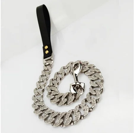 Luxury Rhinestone Dog Collar Chain Bling Diamond Customized 32mm Stainless Steel Pet Dog Collar Leash Bulldog Pitbull French