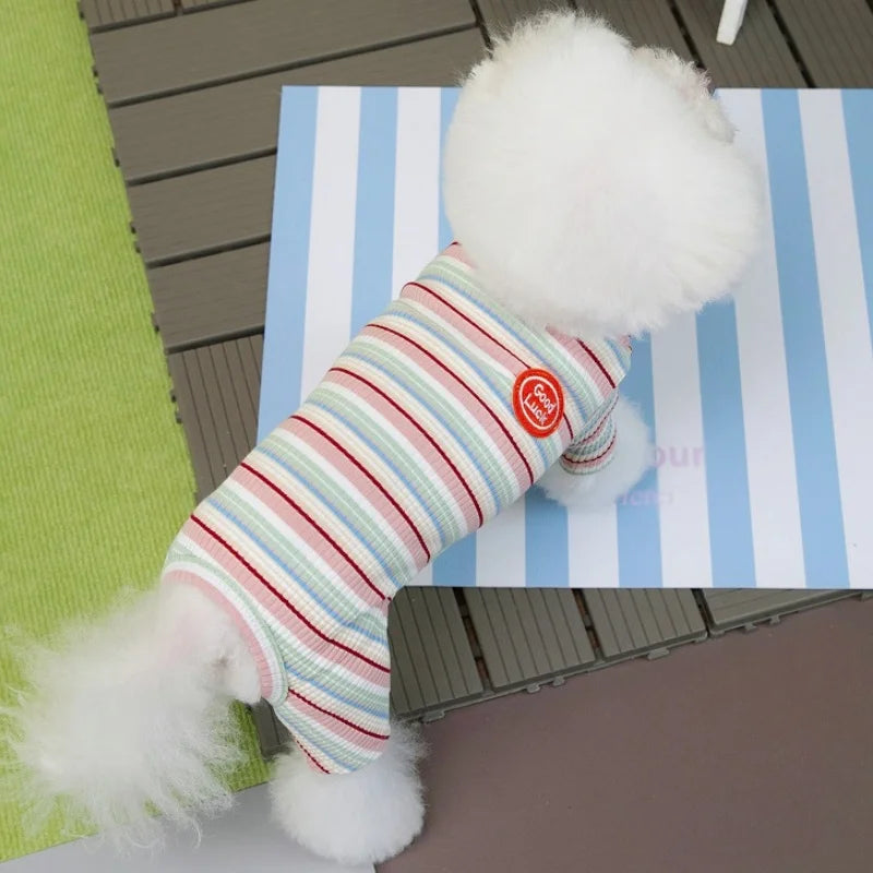 Colorful Stripes Dog Jumpsuits Autumn Warm Dog Clothes Luxury Puppy Rompers Cute Soft Cat Pajamas Poodle Pet Four Legged Clothes