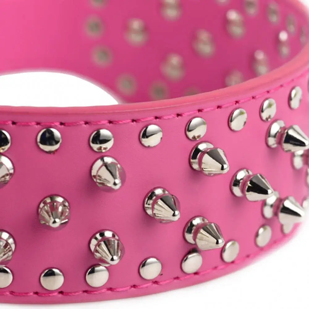 Large Dog Metal Rivets Collars Traction Leash Anti-breaking Neck Belt Luxury Leather Dog Collar Cool Spikes Metal Rivet For Pet