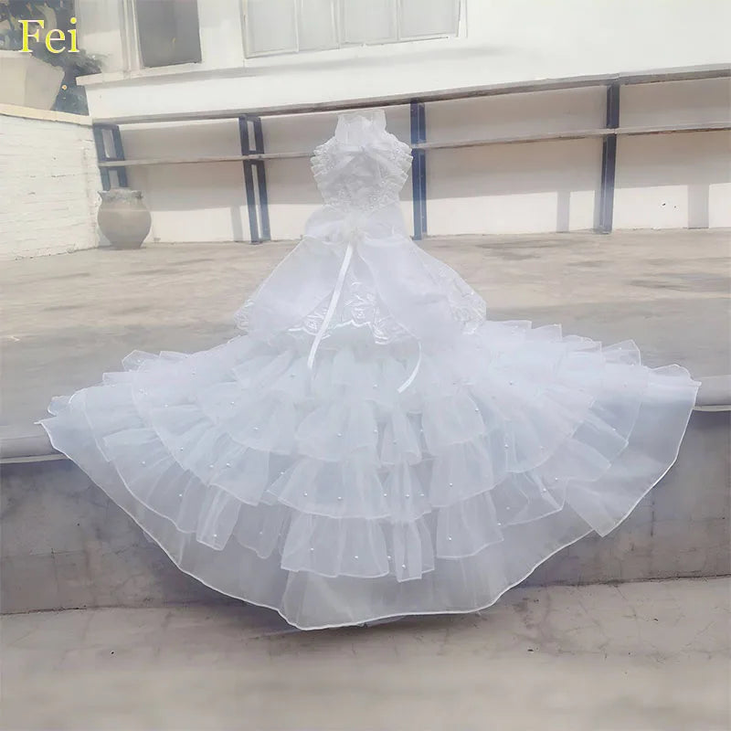 Luxury Pearl Bow Long Tail Dress 
Pet Clothes Photography Dress Fashion