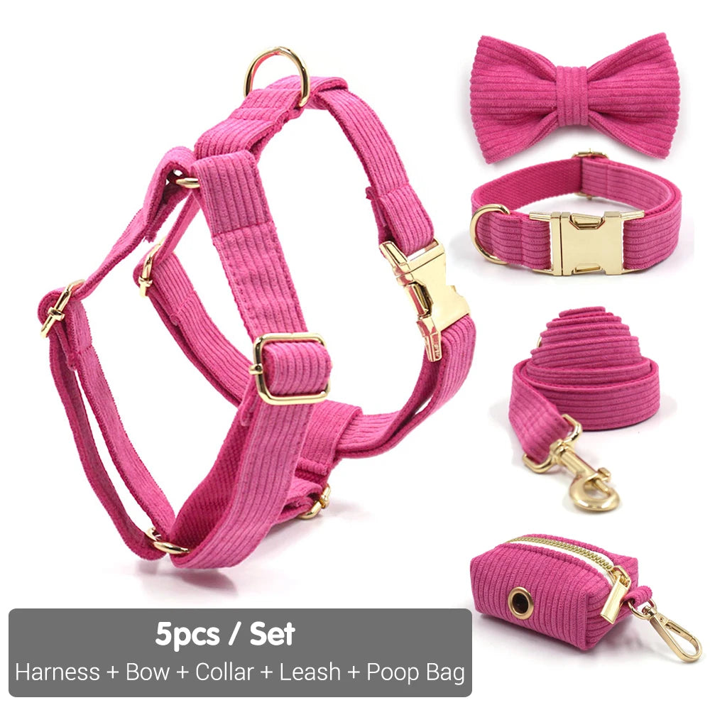 Luxury Pet Harness for Dogs Personalized Magenta Female Bowtie Dog Collar Durable Fully Adjsutable Cute Puppy Collar Leash Set