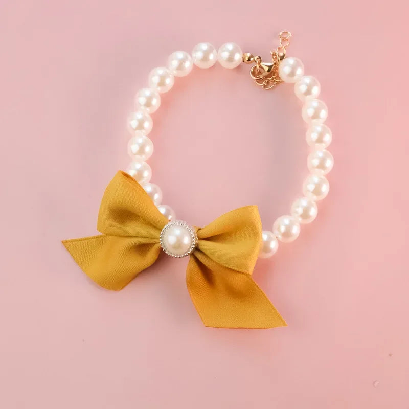 Luxurious Pet Pearl Bow Necklace Dog Collar Little Cat Bell Necklace Vintage Jewelry Pearl Lady Bow Dog Collar Cat Accessories