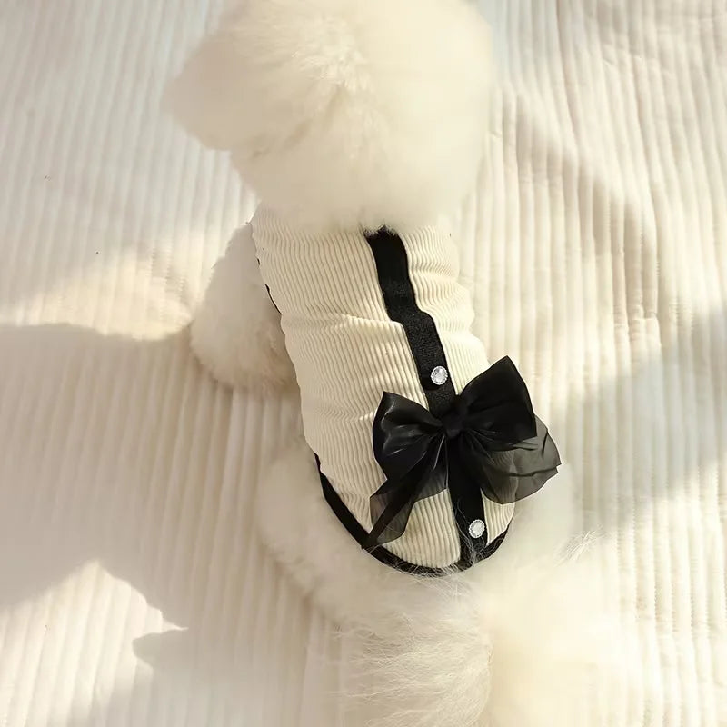 Luxury Black White Dog Vest with Bow & Lace Small Dogs