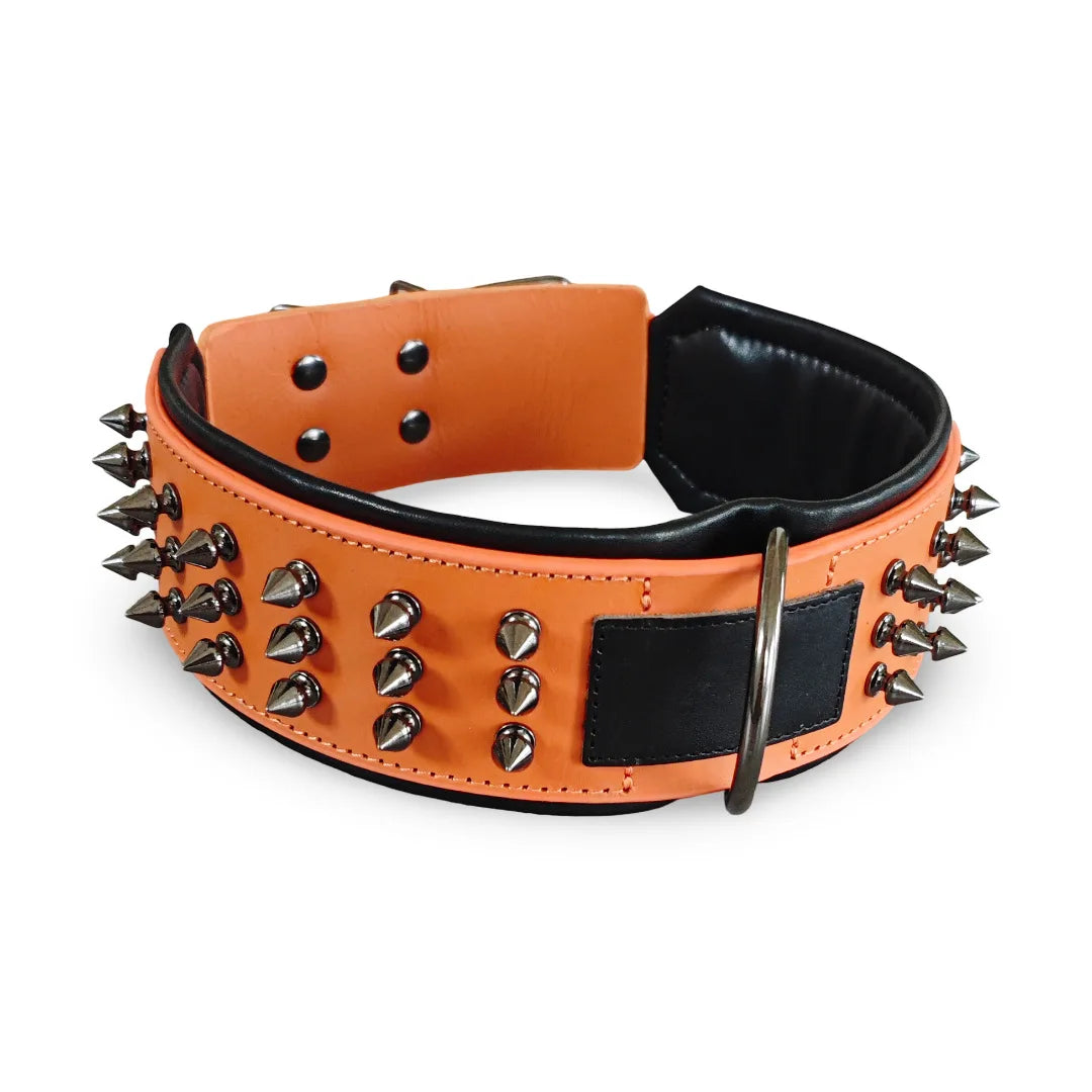 Luxury genuine leather dog collar, studded anti bite dog chain, 2.5-6cm wide dog collar, double-layer cowhide pet accessories