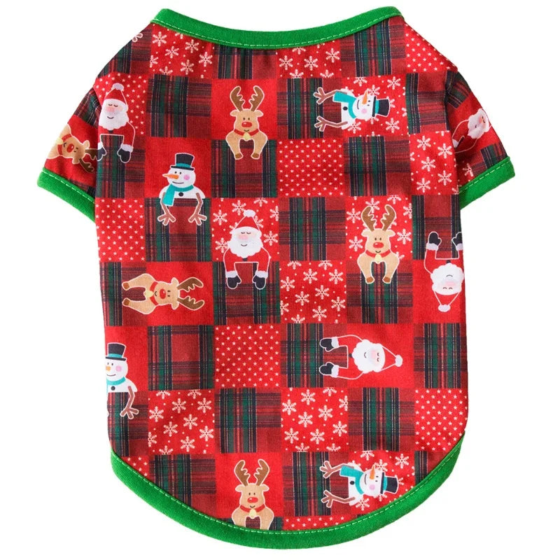 Christmas Dog Clothes Deer Snowman Print Dog Shirt Cute Soft Puppy Pullovers Luxury Cat Shirt Pet Costumes Chihuahua Dog Clothes