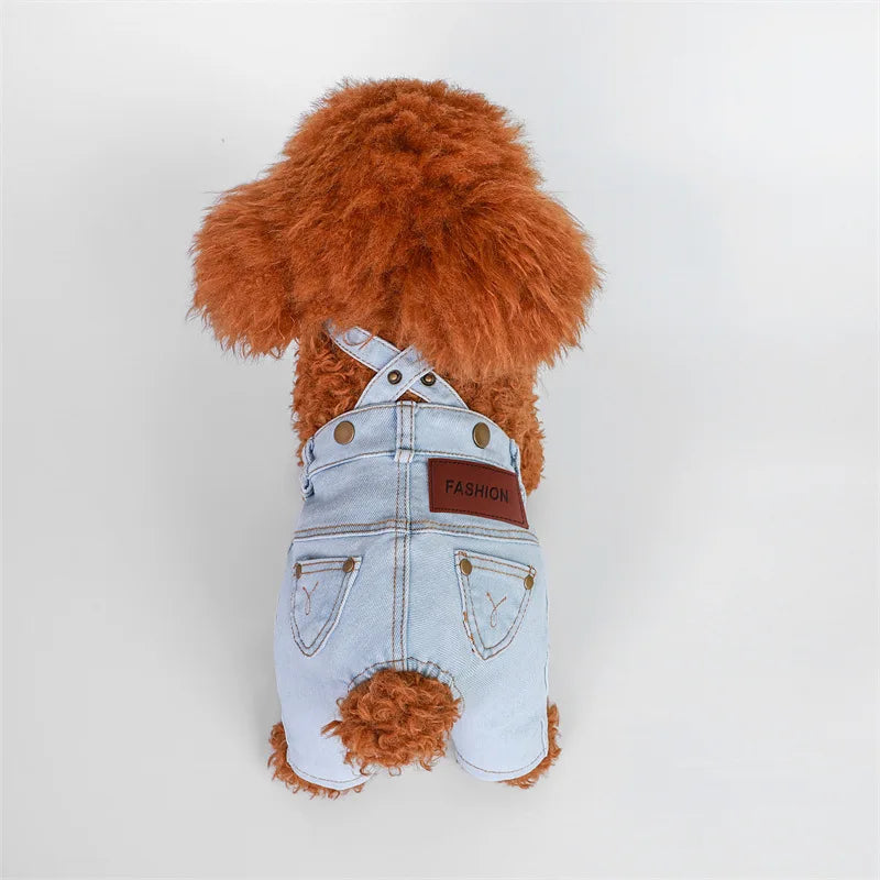 Pet Dog Denim Overalls Spring and Autumn Jumpsuit Overalls Pet Clothes Dog Pants Teddy Puppy Clothes for Small Dogs
