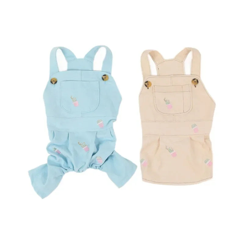 Pet denim overalls thickened overalls skirt cotton four seasons dog clothes embroidered pumpkin pants four seasons universal cor