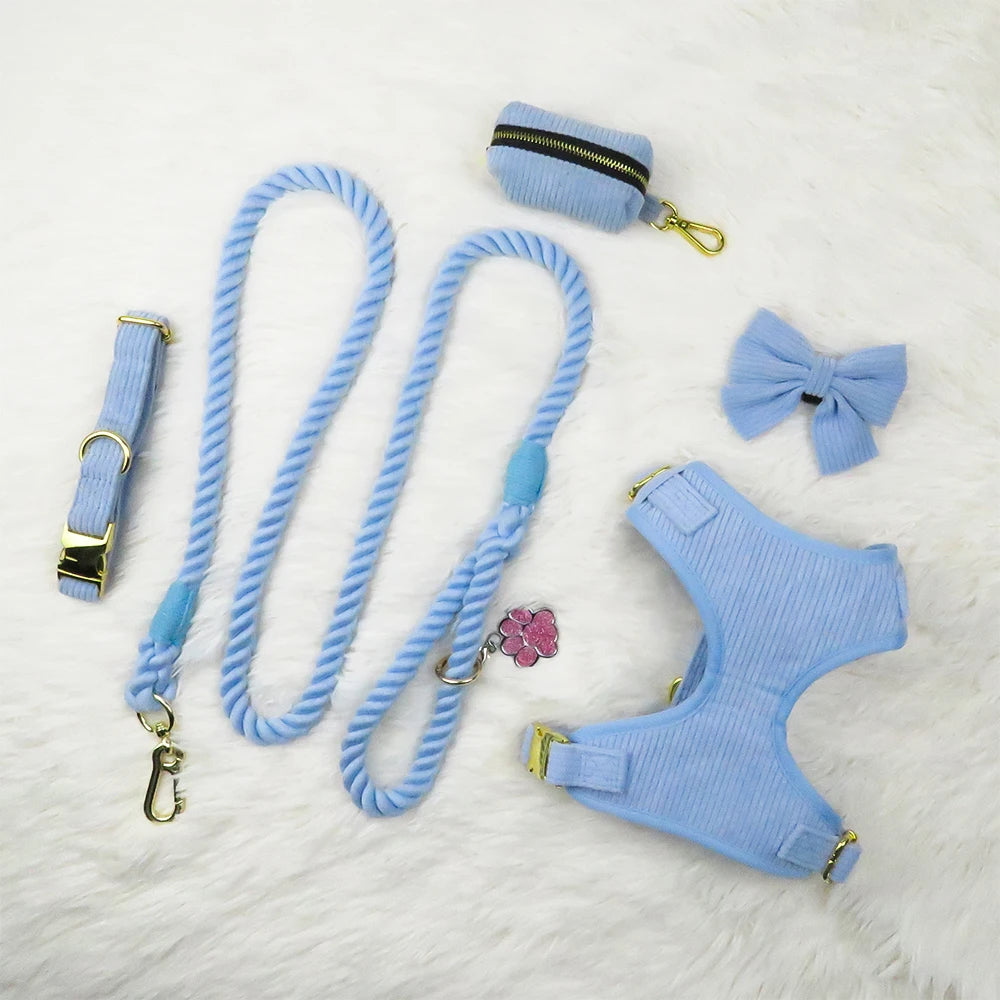 Hot Selling Premium Corduroy Fabric Dog Harness Set,Luxury Comfortable Corduroy Pet Harness Vest for Dogs