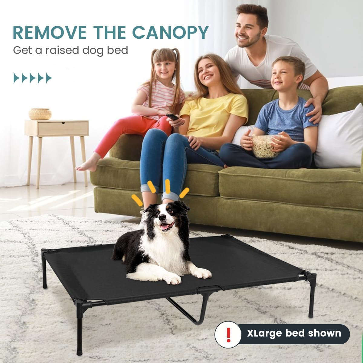 49" Elevated Outdoor Dog Bed with Canopy, Cooling Raised Pet Cot with Removable Sunshade for Camping, Deluxe 600D PVC with 2X1 Textilene Dog Bed, Come W/Carry Bag