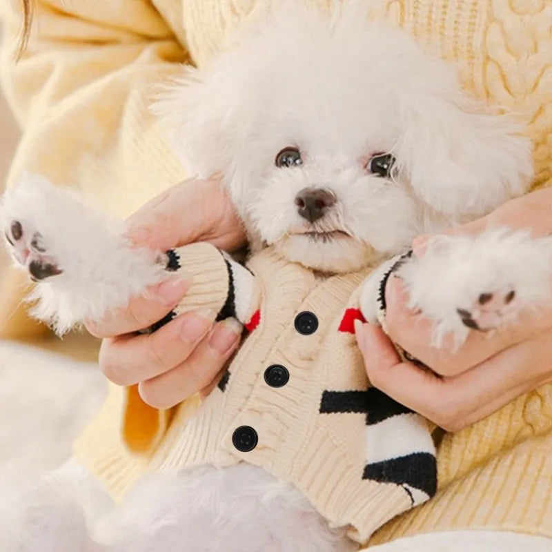 Luxury Dog Sweater Pet Cardigan Striped Knitted Dog Coat Chihuahua Warm Clothes Winter Jackets for Dog Bichon Dog Accessories
