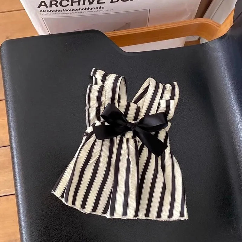 Bow Dog Princess Dress Dog Clothes Summer Black White Luxury Striped Skirt Dog Vest Chihuahua Bichon Yorkie Clothing for Dogs