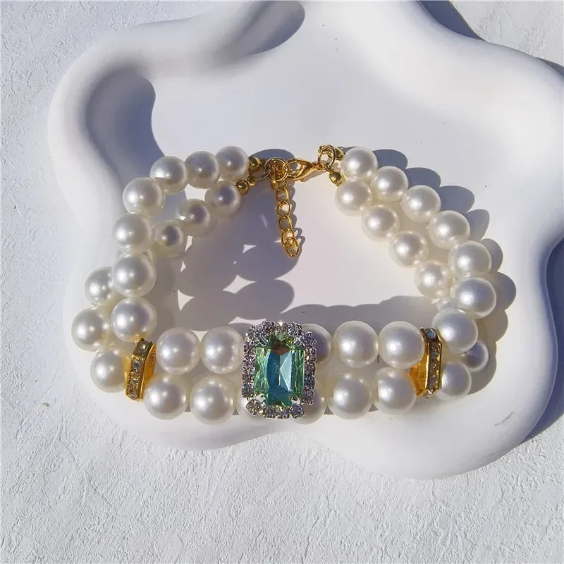 Pearl Dog Collar Necklaces Luxury Bling Rhinestones Wedding Collar Crystal Jewelry for Dogs Cat Clothes Costume Pet Accessories