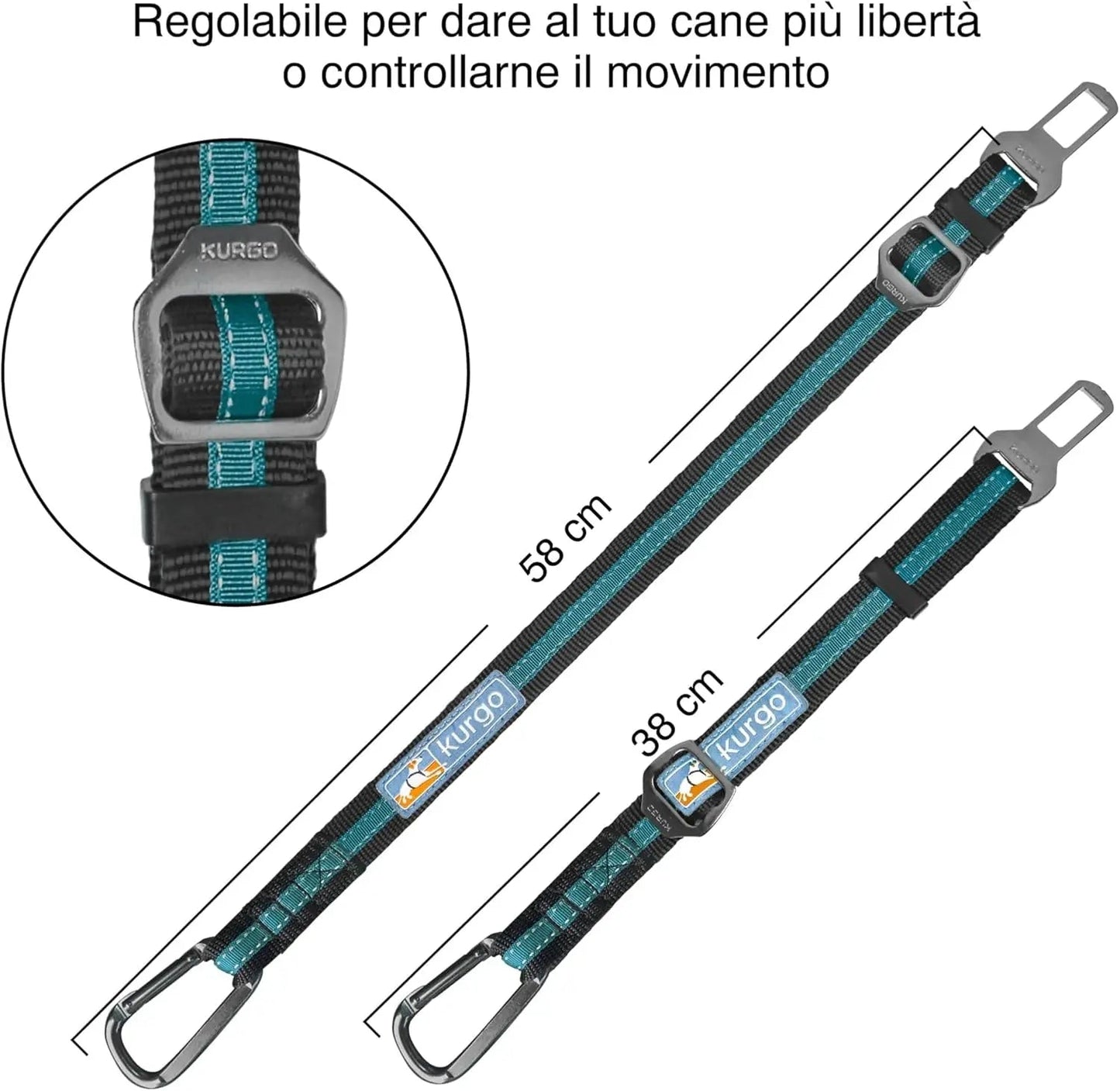 Direct to Seatbelt Tether - Easy-Use Dog Car Harness Clip - Adjustable Ride Strap - Universal Fit for Most Vehicles - All Steel Hardware - Backseat Restraint - Coastal Blue