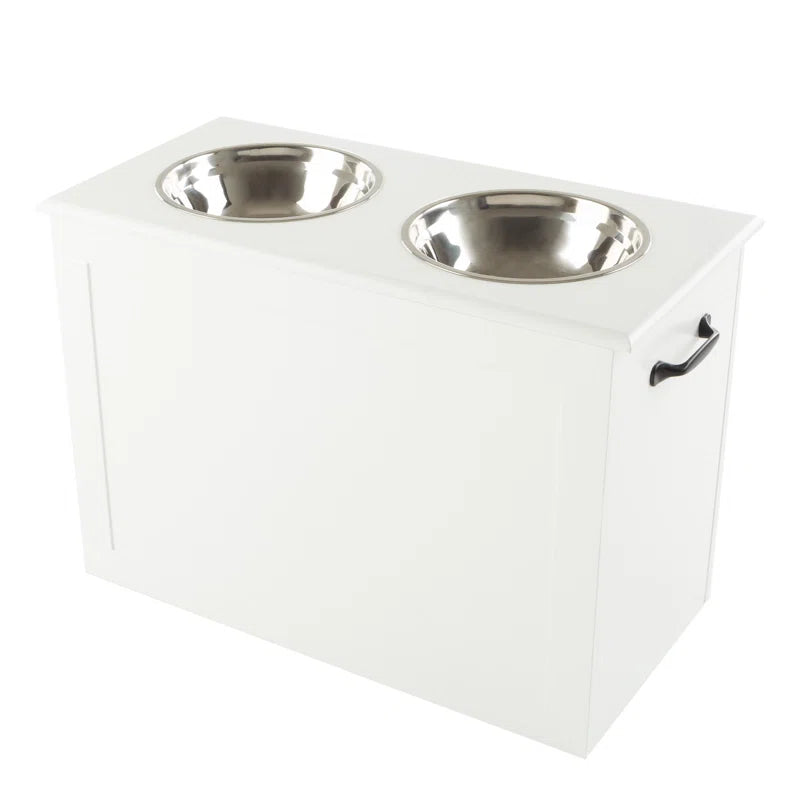 Elevated Dog Bowls with Storage, White