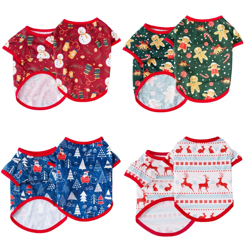 Christmas Dog Clothes Deer Snowman Print Dog Shirt Cute Soft Puppy Pullovers Luxury Cat Shirt Pet Costumes Chihuahua Dog Clothes
