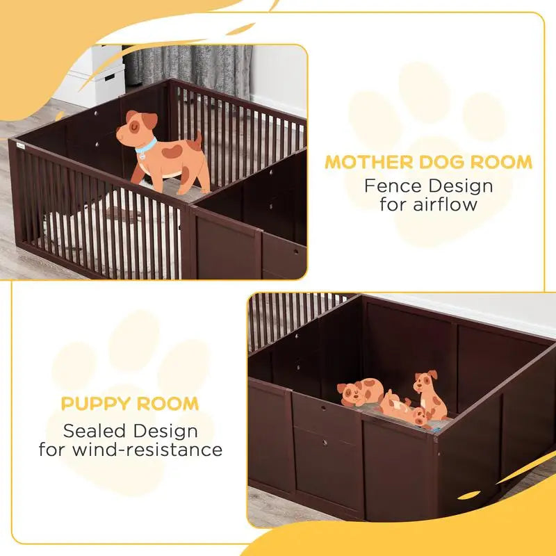 Whelping Box for Dogs, Comfortable Whelping Pen with Removable Doors, Indoor Puppy Playpen, Newborn Puppy Supplies,