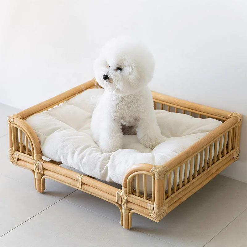 New Design Other Pet Beds and Accessories Rattan Dog Sofa Bed Natural Handmade Luxury Furniture for Pets