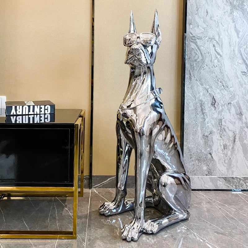 Electroplated dog ornament light luxury high-end large floor sculpture modern, decorative living room home accessories
