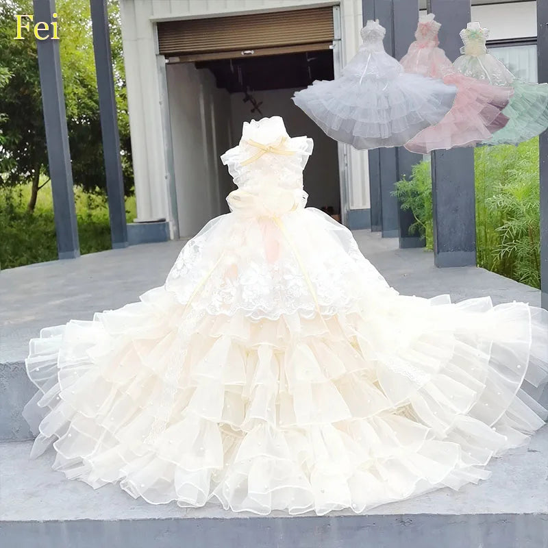 Luxury Pearl Bow Long Tail Dress 
Pet Clothes Photography Dress Fashion